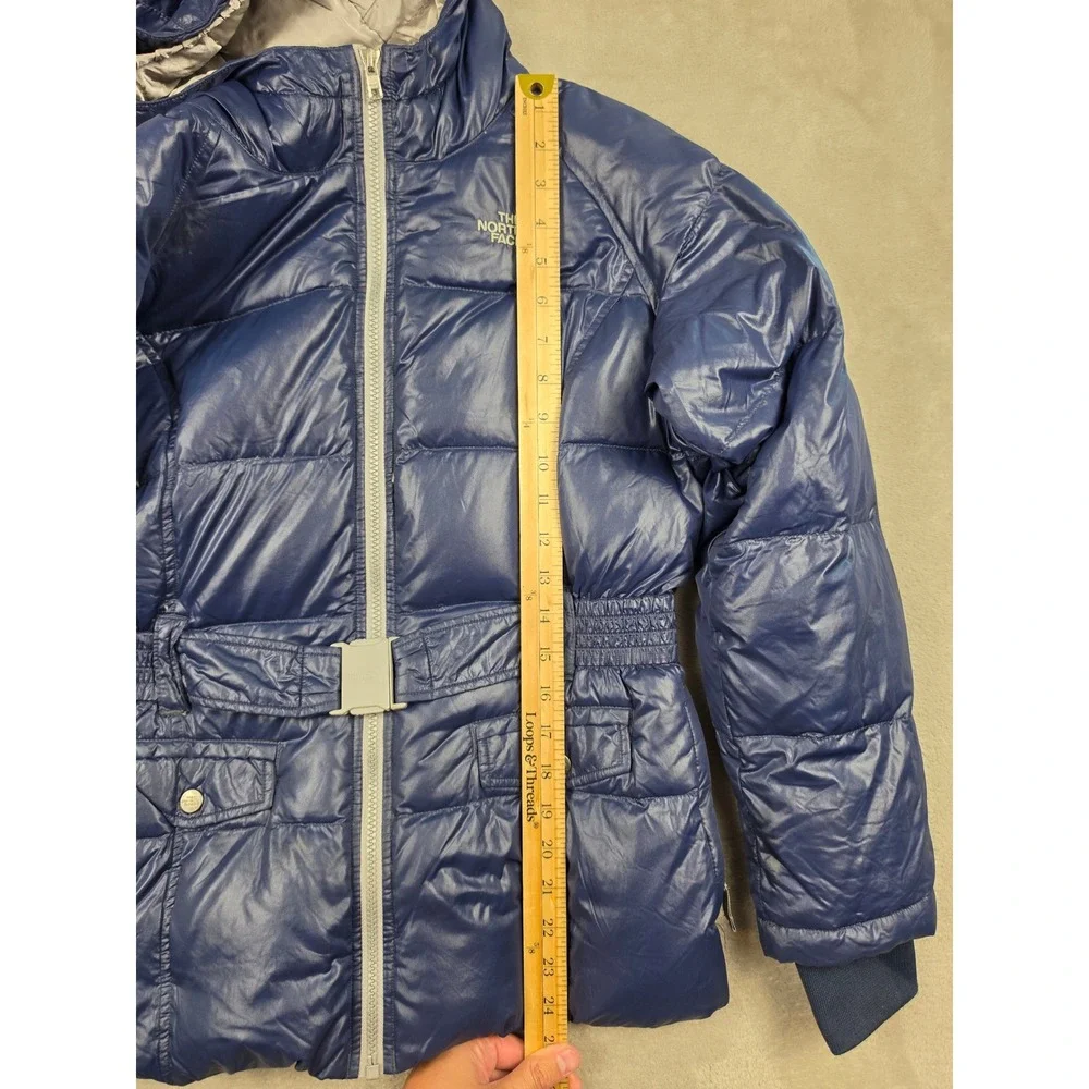 The North Face Puffer Jacket Girls‎ L 14/16 Blue Belted Goose Down 550 Hooded